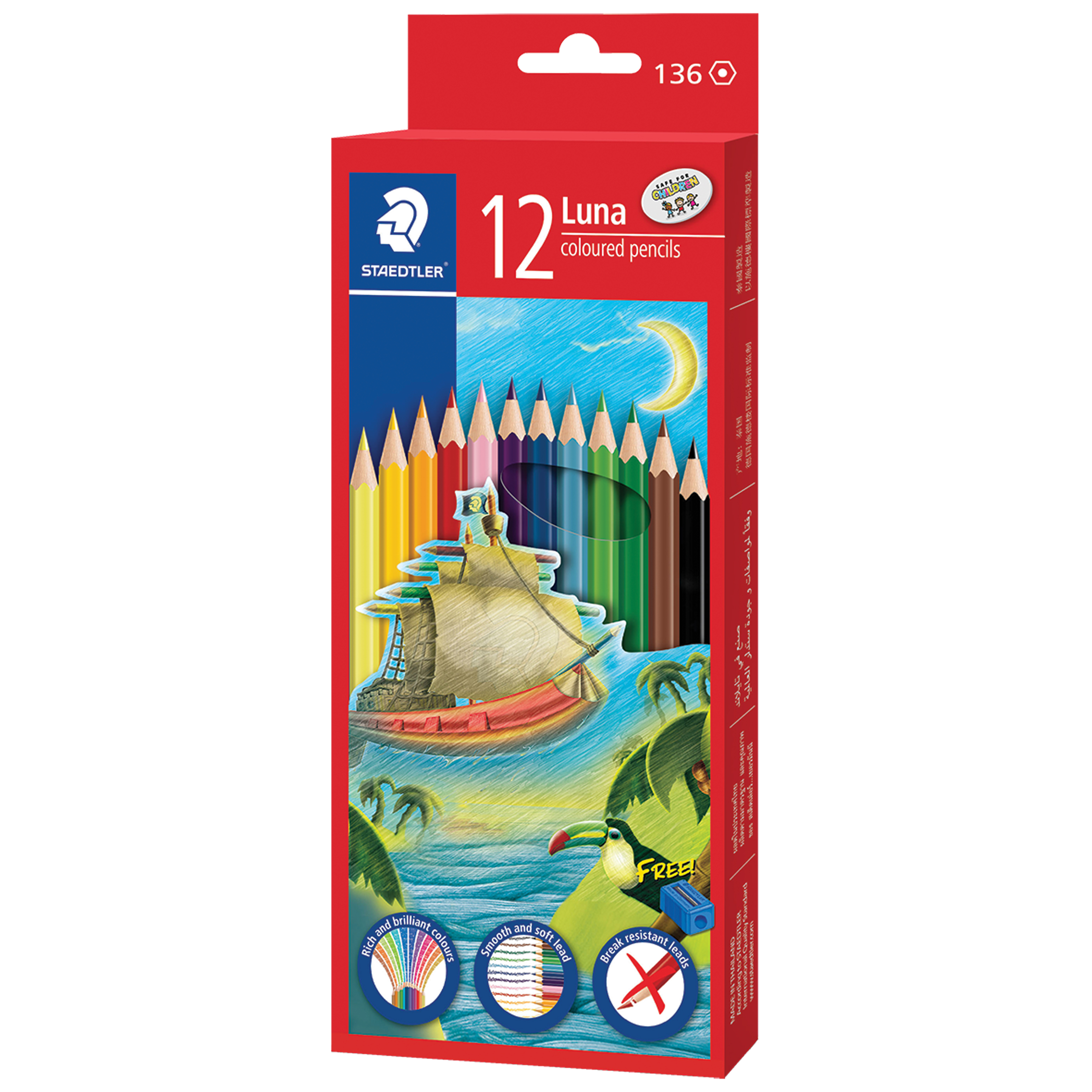 STAEDTLER 136 LUNA COLOURED PENCIL FULL LENGTH PACK 12