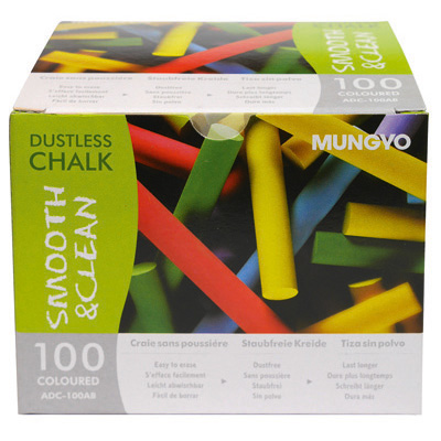 MUNGYO CHALK DUSTLESS ASSORTED COLOURS BOX 100