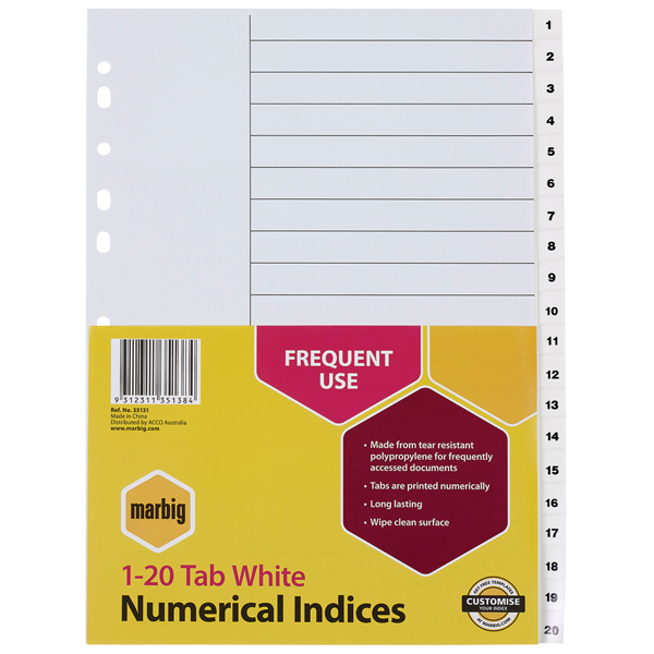 MARBIG PP INDEX DIVIDER 120 TAB A4 WHITE