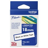 BROTHER TZE241 LABEL TAPE LAMINATED W18MM X L8M BLACK ON WHITE