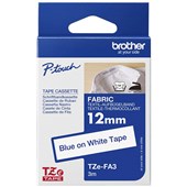 BROTHER TZEFA3 FABRIC TAPE 12MM X 3M BLUE ON WHITE