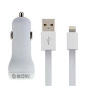 MOKI CAR CHARGER AND SYNCHARGE CABLE USBA TO LIGHTNING 900MM WHITE