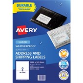 AVERY 959412 L7072 WEATHERPROOF SHIPPING LABELS 2UP WHITE PACK 10