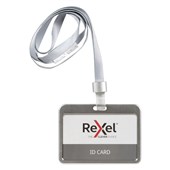 REXEL ID CARD HOLDER ALUMINIUM LANDSCAPE WITH LANYARD SILVER