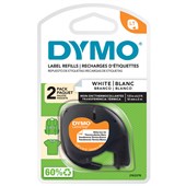 DYMO 2162076 LETRATAG LABELLING TAPE IRON ON 12MM X 2M BLACK ON WHITE PACK 2