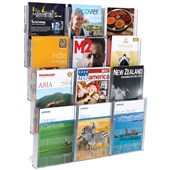 DEFLECTO LIT LOC BROCHURE HOLDER A4 4 TIER 12 COMPARTMENTS WALL MOUNT PORTRAIT CLEAR