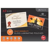 GBC LAMINATING POUCH 125 MICRON A3 CLEAR PACK 25