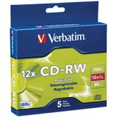 VERBATIM 95157 CDRW 700MB 12X HIGH SPEED SLIM CASE SILVER PACK 5