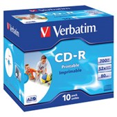 VERBATIM 41920 CDR 80MIN 52X WIDE PRINTABLE JEWEL CASE PACK 10