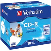 VERBATIM 41920 CDR 700MB 52X PRINTABLE WIDE JEWEL CASE WHITE PACK 10