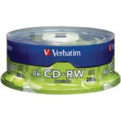 VERBATIM 95155 CDRW HIGH SPEED 80MIN 700MB 412X SILVER SPINDLE PACK 25