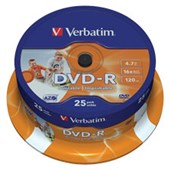 DVDR VERBATIM 47GB WHITE INKJET PRINTABLE PKT25 SPINDLE