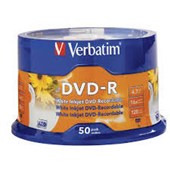 VERBATIM 95136 DVDR 47GB 16X PRINTABLE SPINDLE WHITE PACK 50