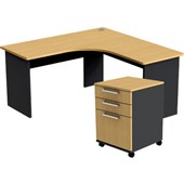 CORNER WORKSTATION OPD OFFICEWARE W15001500 X D600 X H730MM  3 DRAWER MOBILE PEDESTAL W470 X D480 X H640MM BEECH AND IRONSTONE