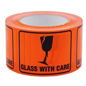 MESSAGE LABEL SELLOTAPE 0724 FLUORO ORANGE GLASS WITH CARE W100MM X H72MM X L66M 660 LABELS PERFORATED