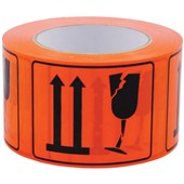 MESSAGE LABEL SELLOTAPE 0726 FLUORO ORANGE THIS WAY UP  FRAGILE W100MM X H72MM X L66M 660 LABELS PERFORATED