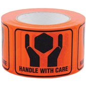 MESSAGE LABEL SELLOTAPE 0727 FLUORO ORANGE HANDLE WITH CARE W100MM X H72MM X L66M 660 LABELS PERFORATED