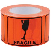 MESSAGE LABEL SELLOTAPE 0730 FLUORO ORANGE FRAGILE W100MM X H72MM X L66M 660 LABELS PERFORATED