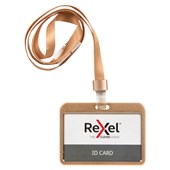 REXEL ID CARD HOLDER ALUMINIUM LANDSCAPE WITH LANYARD ROSE GOLD