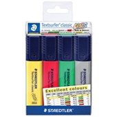 STAEDTLER 364 TEXTSURFER CLASSIC HIGHLIGHTER CHISEL EXCEL COLOURS WALLET 4