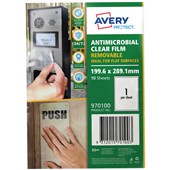 AVERY PROTECT ANTI MICROBIAL REMOVABLE FILM 1UP A4 PACK 10