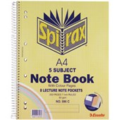 SPIRAX 596C 5SUBJECT NOTEBOOK 7MM RULED SPIRAL BOUND COLOURED PAPER 250 PAGE A4