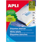 APLI 2420 GENERAL USE LABELS ROUND CORNERS 8UP 991 X 677MM A4 WHITE 100 SHEETS