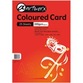 ARTWORX COLOURED CARD A3 200GSM ASSORTED COLOURS PACK 25