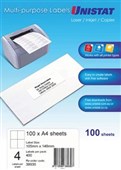 UNISTAT 38930 MULTIPURPOSE LABEL 4UP 105 X 148MM WHITE PACK 100