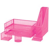 FM DESK ORGANISER SET MESH 6 PIECE PINK