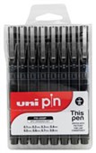 UNI PIN FIBRE TIP PEN 200 PERMANENT 8 PIECE SET 01MM08MM BLACK