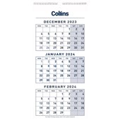 COLLINS WALL CALENDAR THREE MONTH TO VIEW W290 X L620MM EVEN YEAR