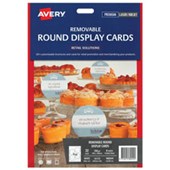 AVERY 980049 16153 ROUND DISPLAY CARDS REMOVABLE 4UP W104 X L108MM 8 SHEETS WHITE