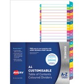 AVERY L741126 TABLE OF CONTENTS A4 PRINTABLE TABS AZ TAB ASSORTED COLOURS