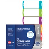 AVERY L74116 A4 TABLE OF CONTENTS PRINTABLE WITH 6 TABS DAY OF THE WEEK ASSORTED COLOURS